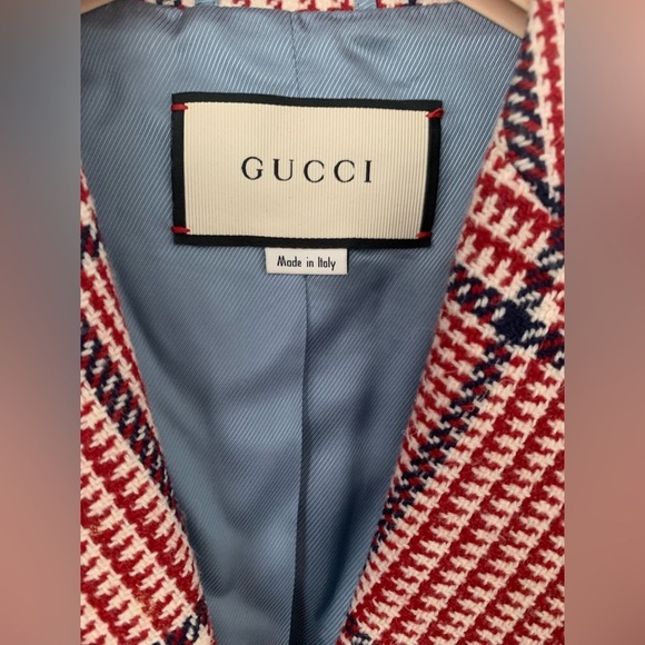 Gucci women Prince of wales red blue plaid wool blend checkered blazer jacket - Picture 10 of 15